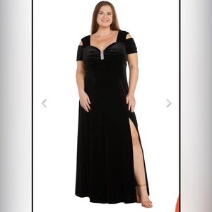 R&M Richards 3227W Long Velvet Formal Dress with Cut-Out Shoulders | Black 18W